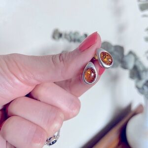 Marquise Amber Stud Earrings, Sterling Silver, 925, Teardrop